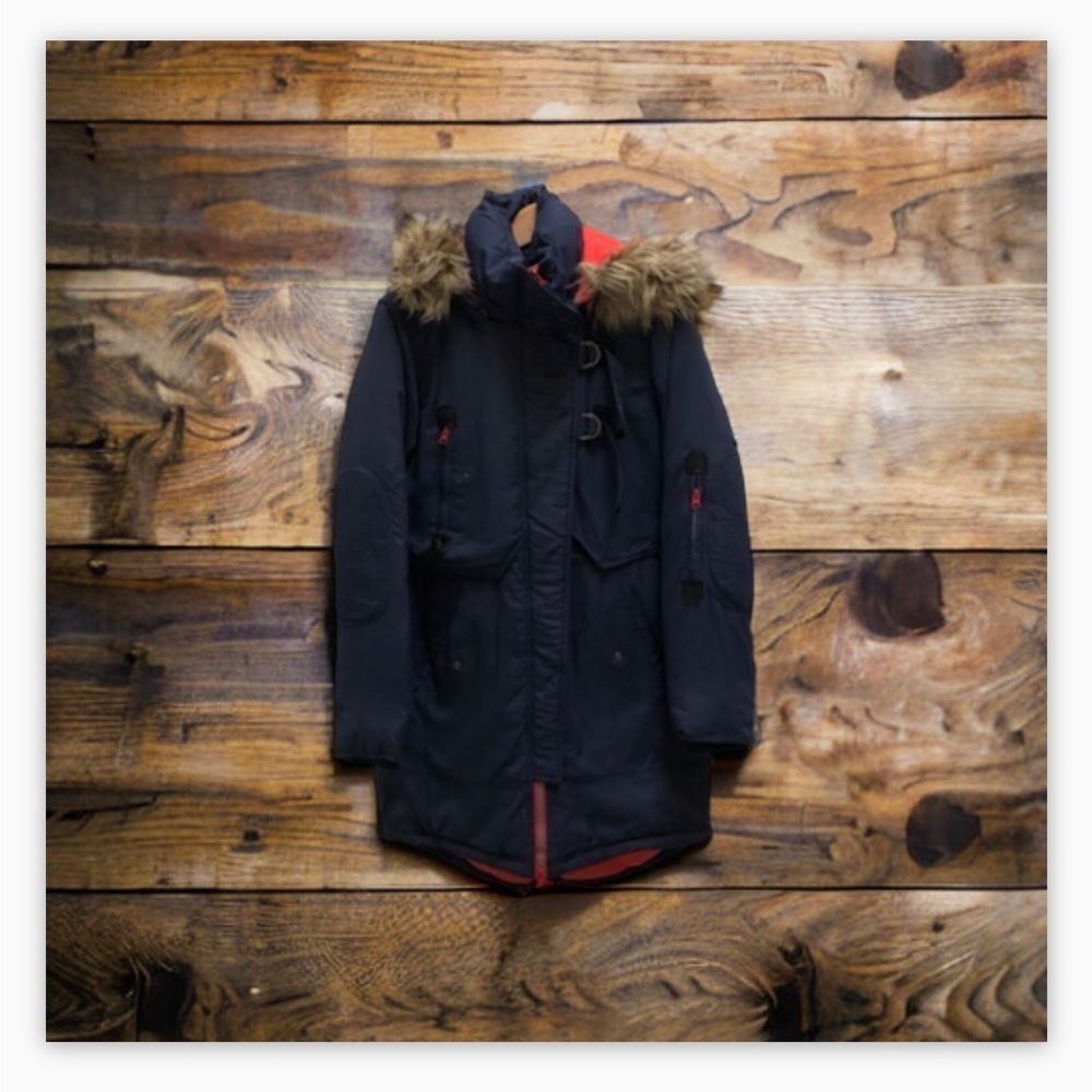 ONLY  -Heavy Duty Navy Blue Parka -orange lining - fur line hood-EUC- Sz M😍❤️​​​ - Picture 8 of 16